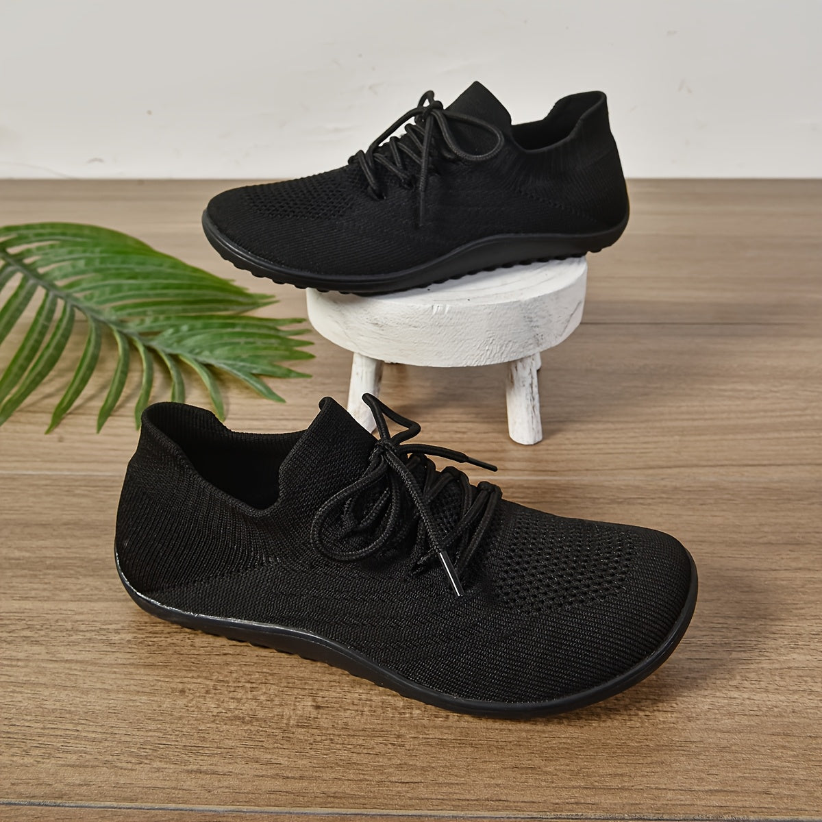 Women's Knit Sneakers - Lace-Up Closure and Flexible Mesh Upper