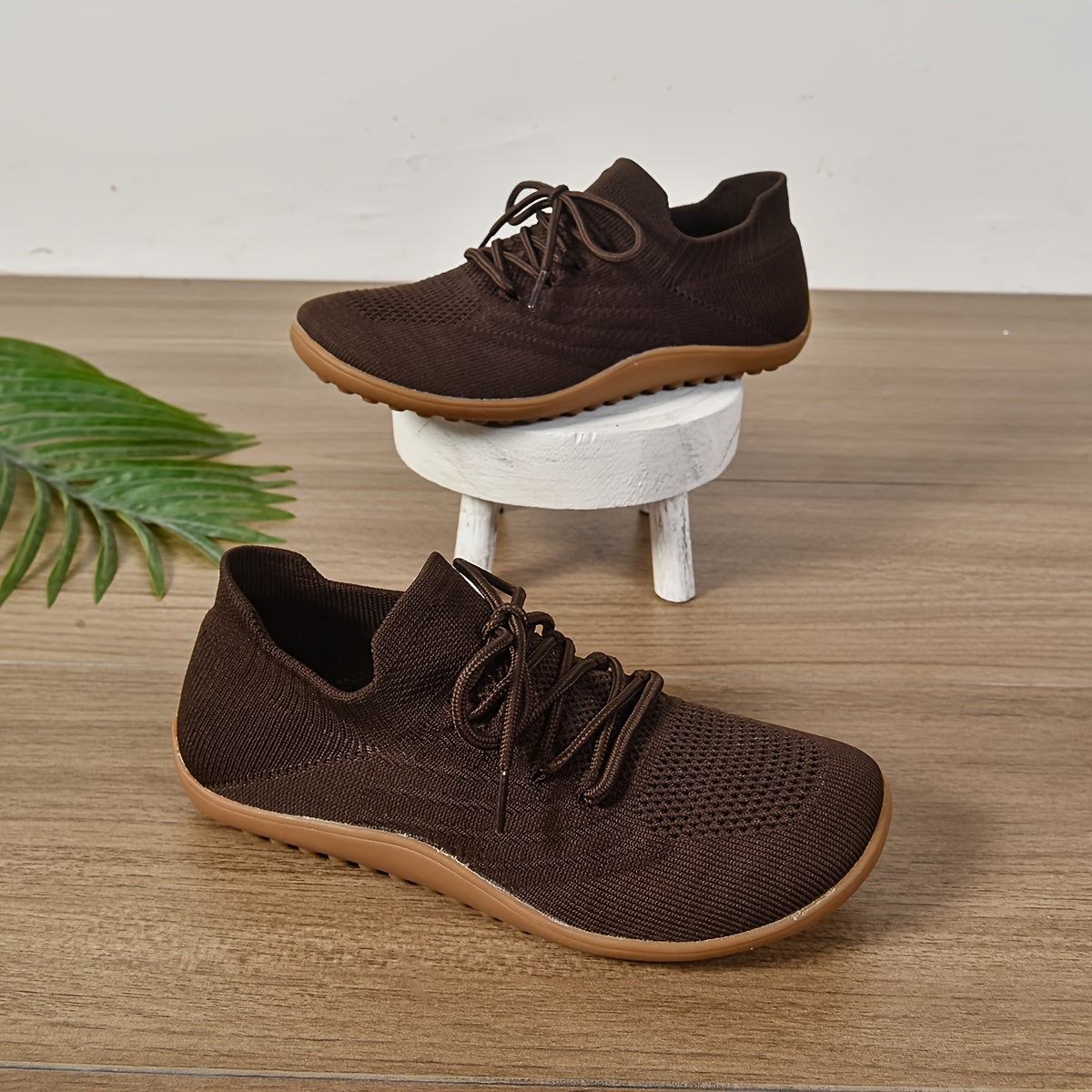 Women's Knit Sneakers - Lace-Up Closure and Flexible Mesh Upper