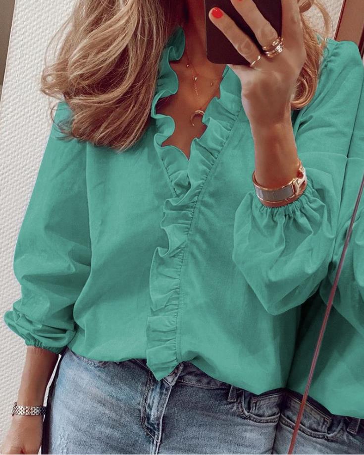 Women's Blouse – Stylish Ruffled V-Neck for Everyday Comfort 3