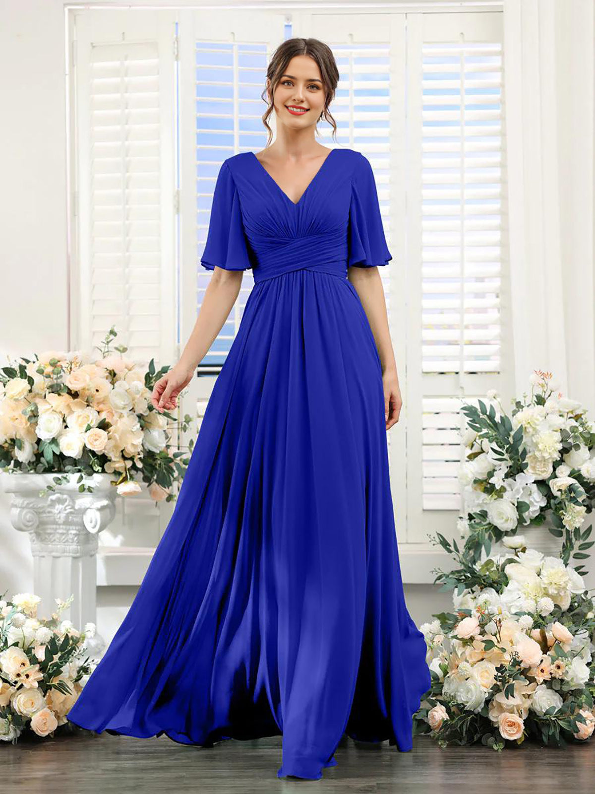 Women's Chiffon Dress – Elegant V-Neck with High Slit for Weddings and Formal Events 6