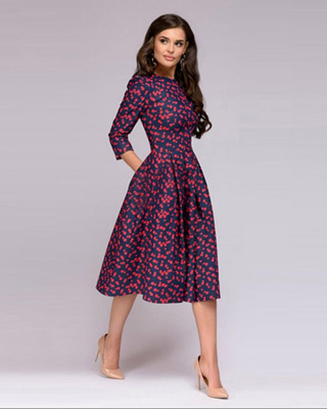 Women's Floral Dress – Comfortable Three-Quarter Sleeves for Everyday Style 0
