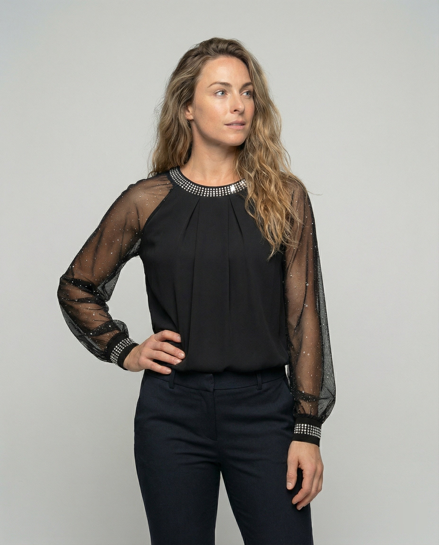 Women's Sequin Top – Elegant Mesh Sleeves for Chic Going Out Occasions 1