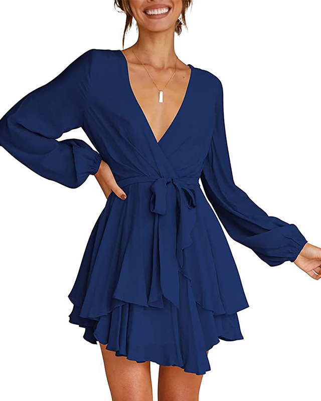 Women’s V-Neck Dress – Stylish Lantern Sleeves for Effortless Elegance 10