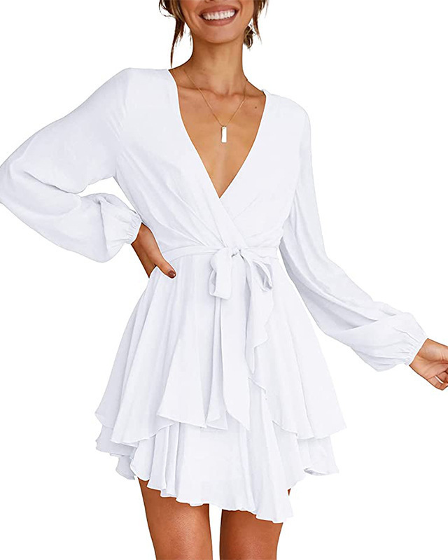 Women’s V-Neck Dress – Stylish Lantern Sleeves for Effortless Elegance 3