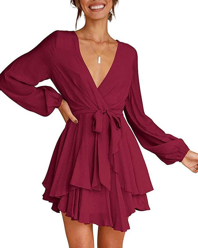 Women’s V-Neck Dress – Stylish Lantern Sleeves for Effortless Elegance 5