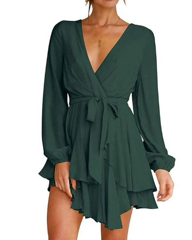 Women’s V-Neck Dress – Stylish Lantern Sleeves for Effortless Elegance 9