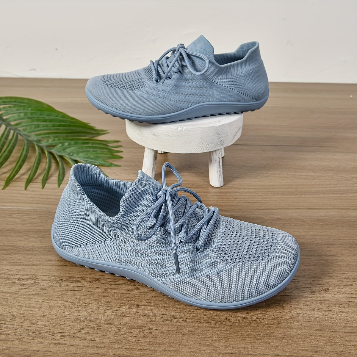 Women's Knit Sneakers - Lace-Up Closure and Flexible Mesh Upper