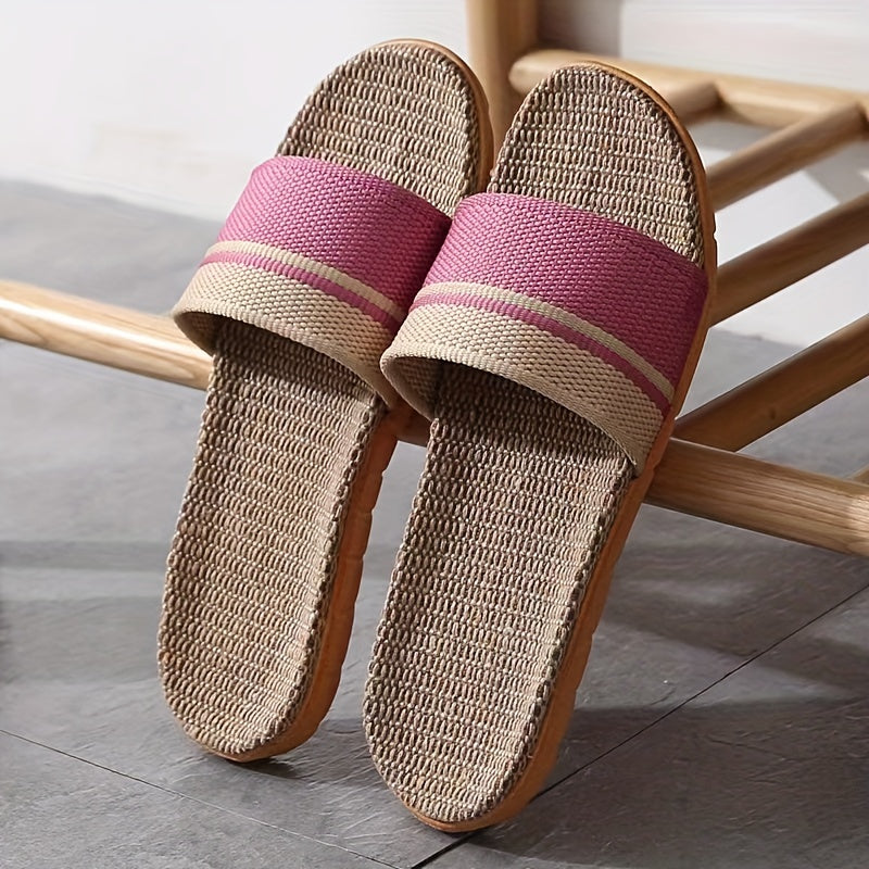 Women's Woven Platform Slippers - Textured Flax Footbed and Wide Band Upper