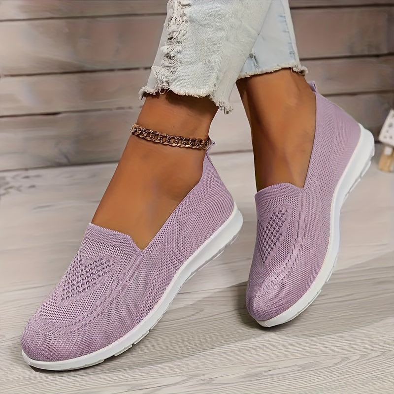 Women's Mesh Walking Shoes - Heart-Pattern Knit and Slip-On Design