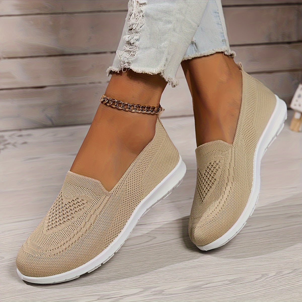 Women's Mesh Walking Shoes - Heart-Pattern Knit and Slip-On Design