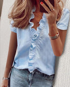 Women's Blouse – Stylish Ruffled V-Neck for Everyday Comfort 1