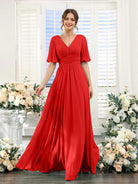 Women's Chiffon Dress – Elegant V-Neck with High Slit for Weddings and Formal Events 12