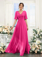 Women's Chiffon Dress – Elegant V-Neck with High Slit for Weddings and Formal Events 13
