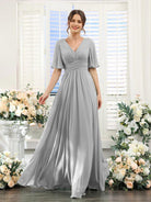 Women's Chiffon Dress – Elegant V-Neck with High Slit for Weddings and Formal Events 2