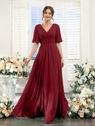 Women's Chiffon Dress – Elegant V-Neck with High Slit for Weddings and Formal Events 3