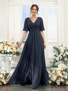Women's Chiffon Dress – Elegant V-Neck with High Slit for Weddings and Formal Events 4