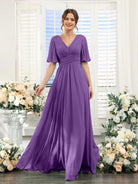 Women's Chiffon Dress – Elegant V-Neck with High Slit for Weddings and Formal Events 8