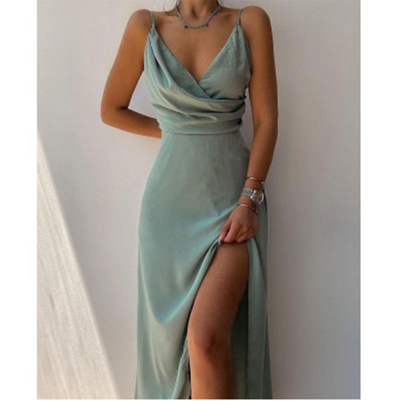 Women's Formal Dress – Elegant V-Neck with High Leg Slit for Special Occasions 0