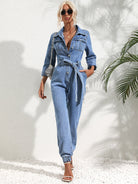 Women's Jumpsuit – Trendy Flap Pocket with Stylish Jeans Belt for Casual Outings 1