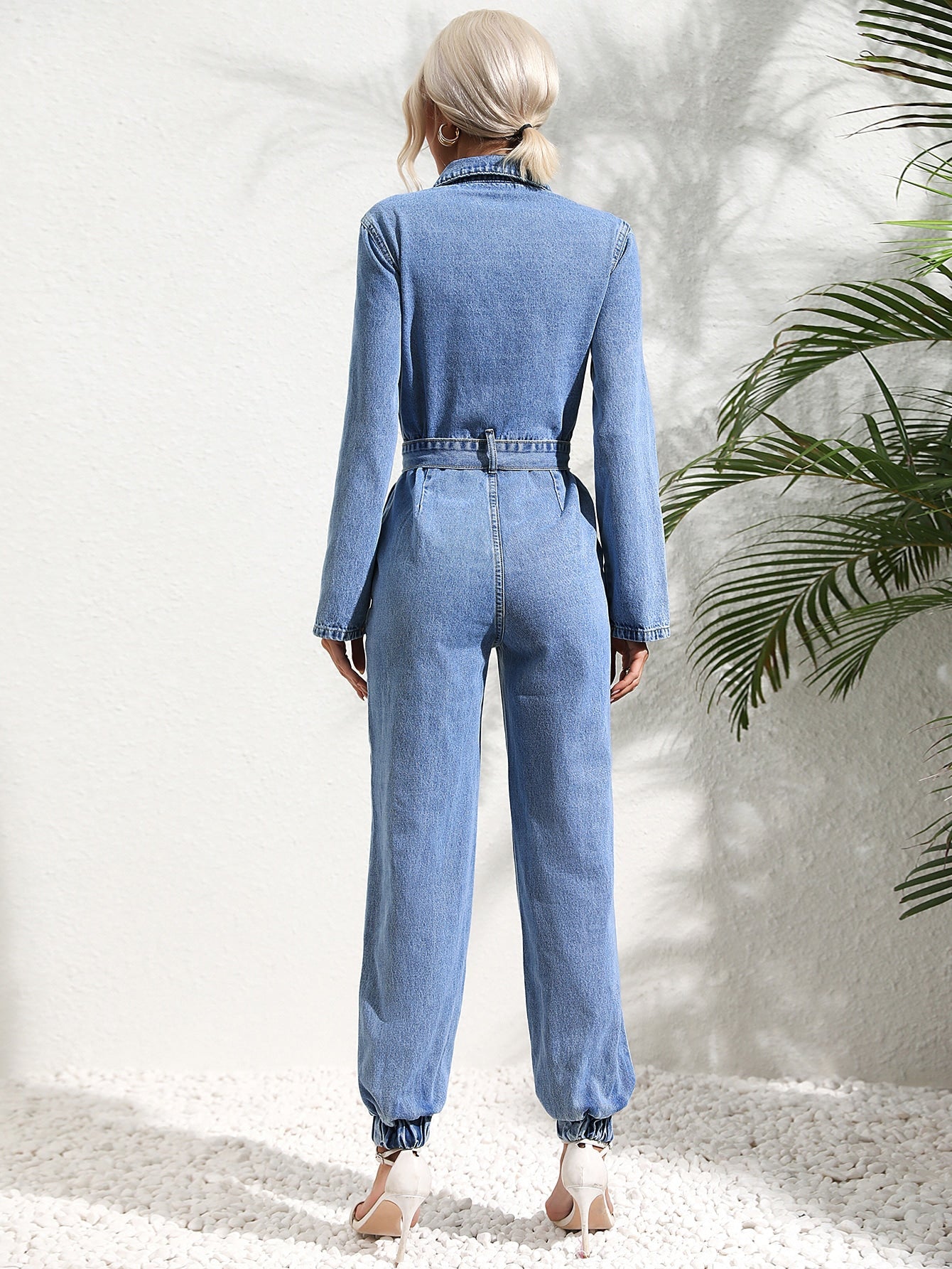 Women's Jumpsuit – Trendy Flap Pocket with Stylish Jeans Belt for Casual Outings 2
