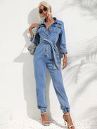 Women's Jumpsuit – Trendy Flap Pocket with Stylish Jeans Belt for Casual Outings 4