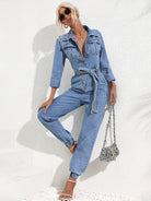 Women's Jumpsuit – Trendy Flap Pocket with Stylish Jeans Belt for Casual Outings 5
