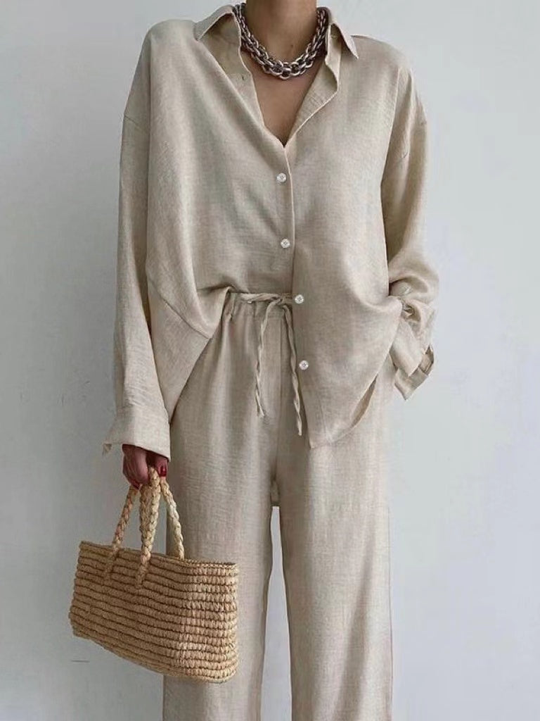 Women’s Linen Suit – Breathable Blouse and Wide Trousers for Stylish Comfort 0