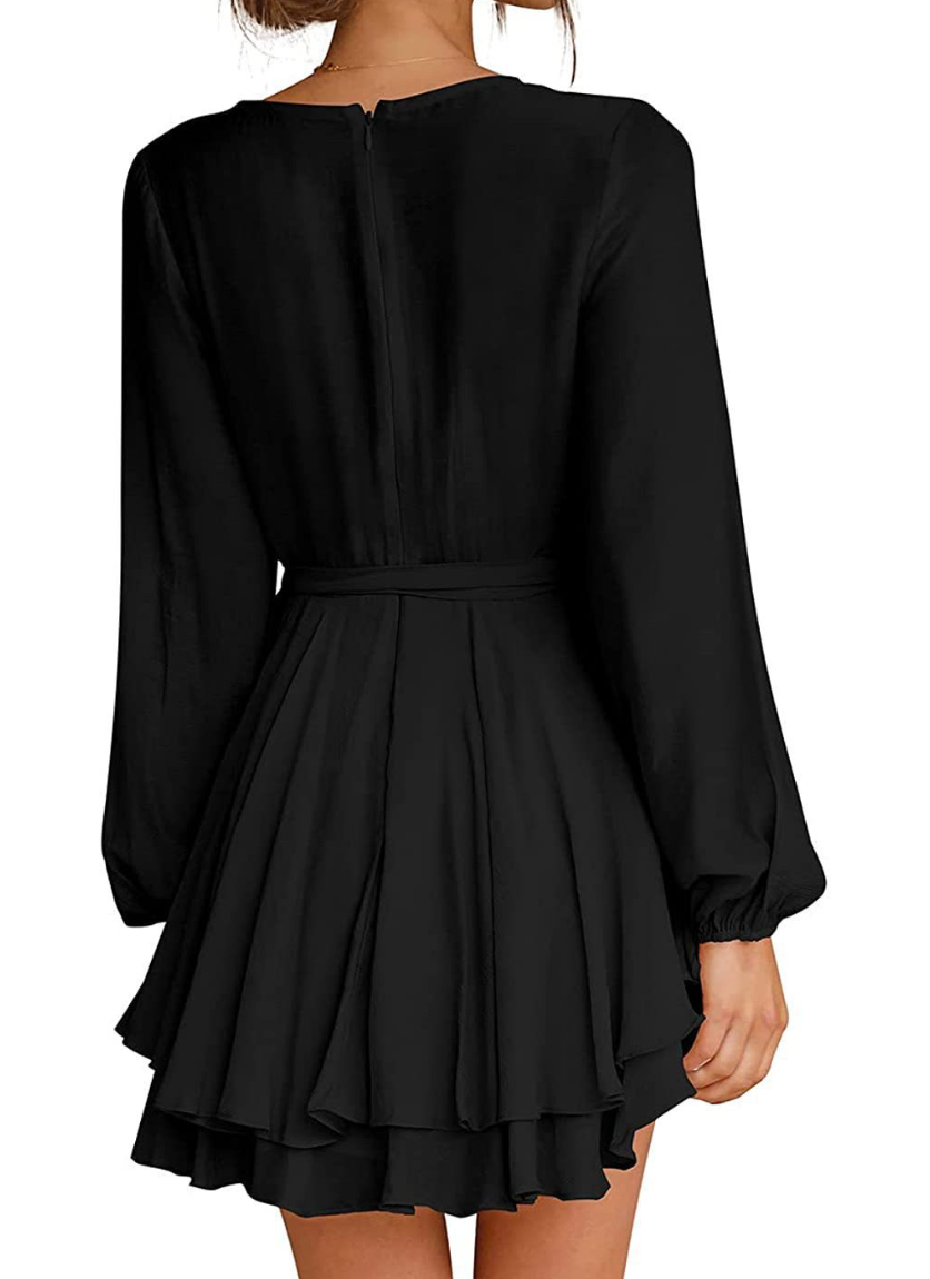 Women’s V-Neck Dress – Stylish Lantern Sleeves for Effortless Elegance 2