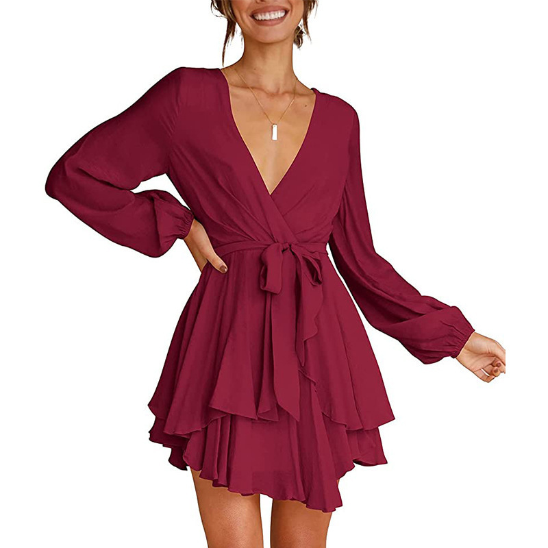 Women’s V-Neck Dress – Stylish Lantern Sleeves for Effortless Elegance 5