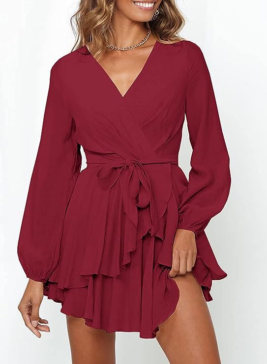 Women’s V-Neck Dress – Stylish Lantern Sleeves for Effortless Elegance 6