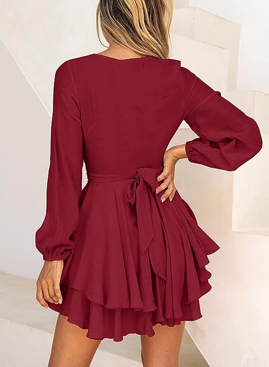Women’s V-Neck Dress – Stylish Lantern Sleeves for Effortless Elegance 8