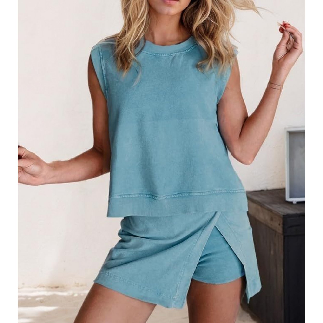 Women's Two-Piece Skort Set - Sleeveless Muscle Tee and Wrap Skort