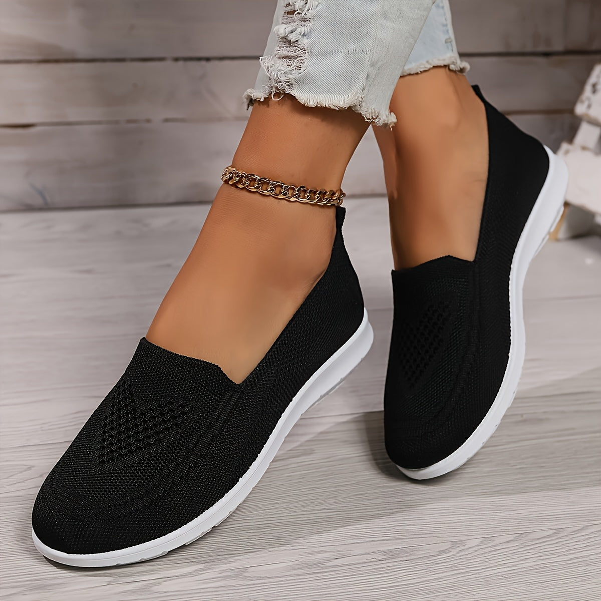 Women's Mesh Walking Shoes - Heart-Pattern Knit and Slip-On Design